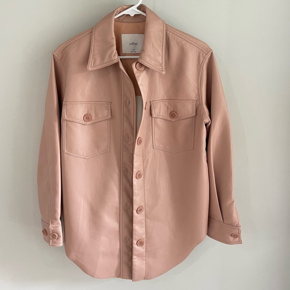 Aritzia Wilfred The Ganna Button Down Shirt - Blush Pink Faux Leather - XXS/2XS - Picture 2 of 16